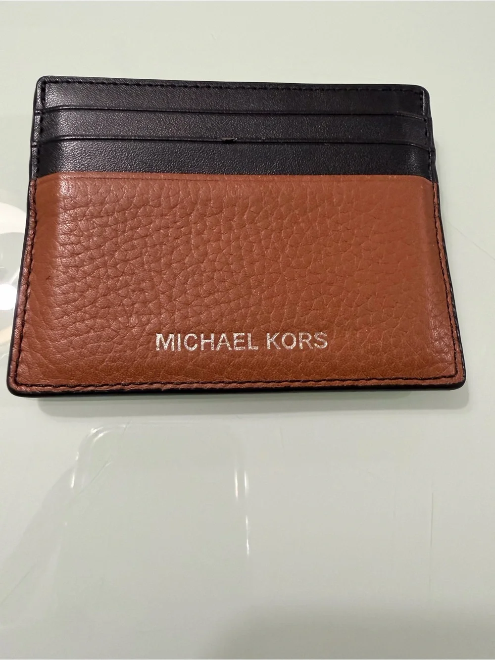 Michael Kors Black and Brown Pebble Leather Card Case